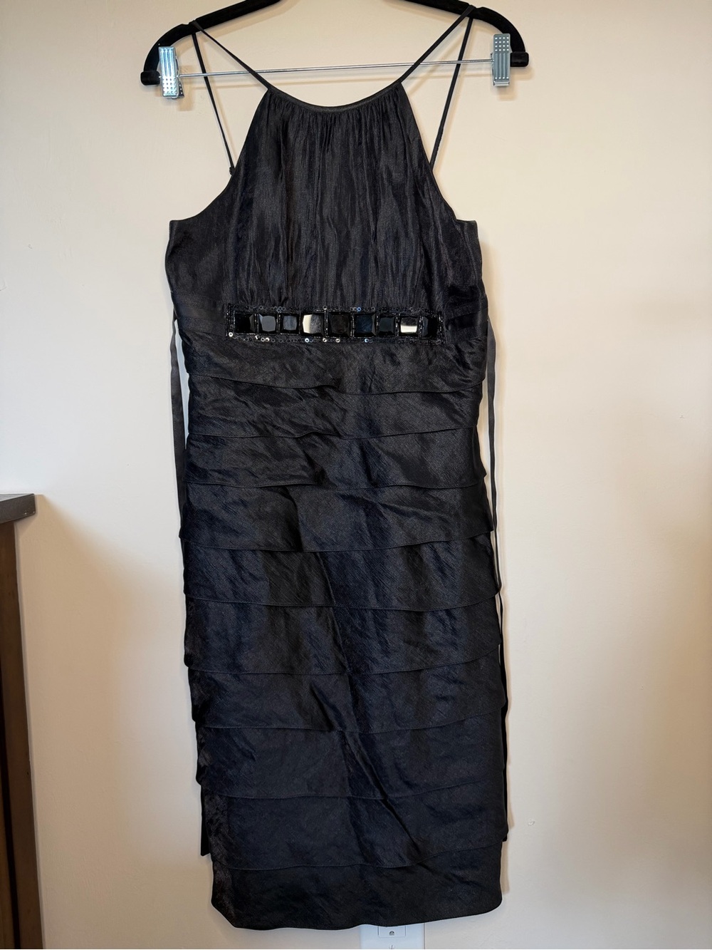 Cache Black Beaded Halter Midi Dress